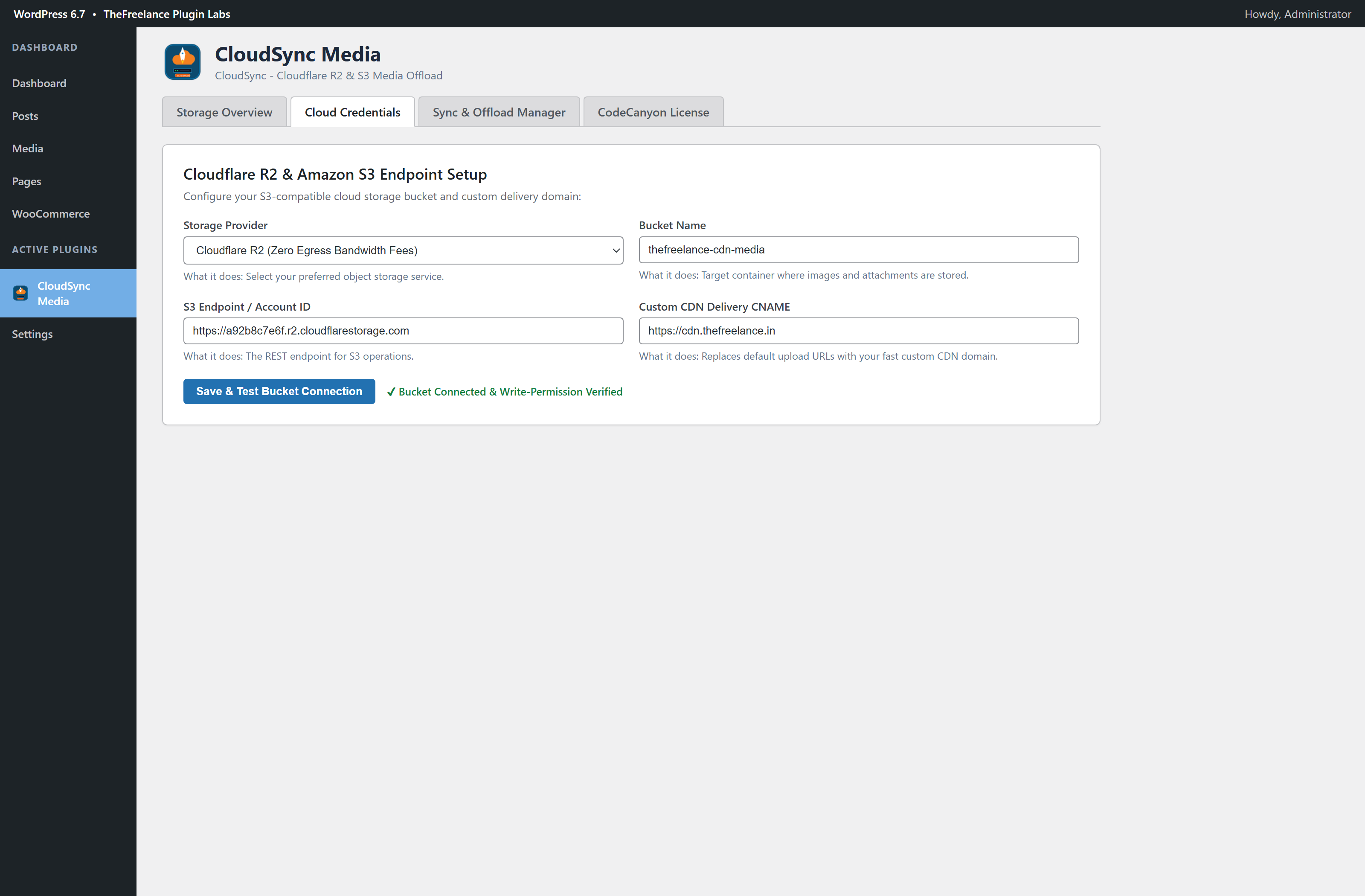 CloudSync Media WordPress Admin Dashboard